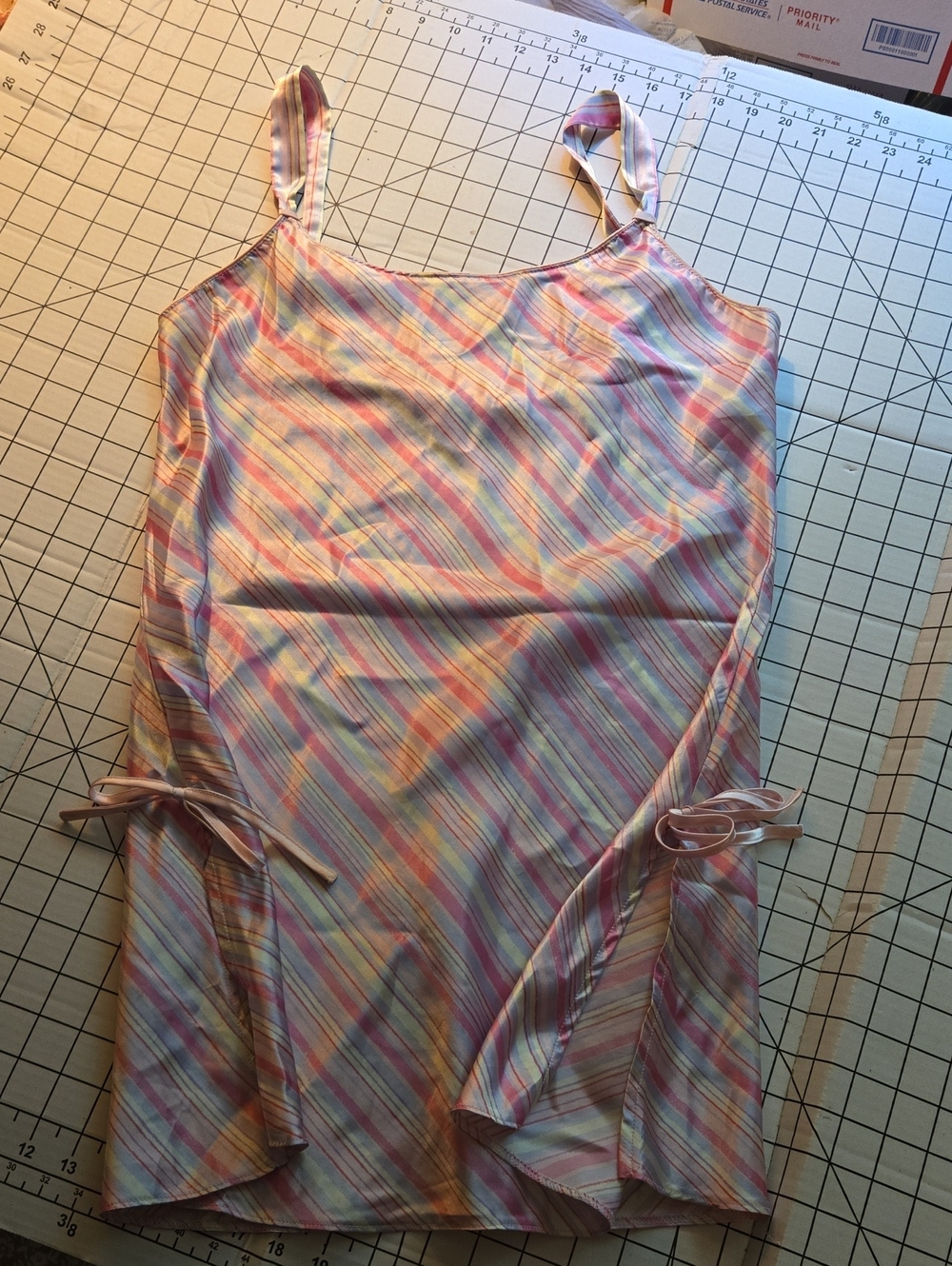 Vintage Pastel Striped Satin Chemise Slip Dress - Women Intimates Medium: D